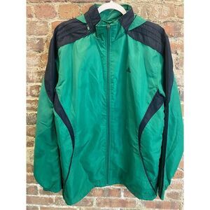 Adidas Emerald Green/Black Full Zip Windbreaker, Packable Hood, Men’s Size Mediu